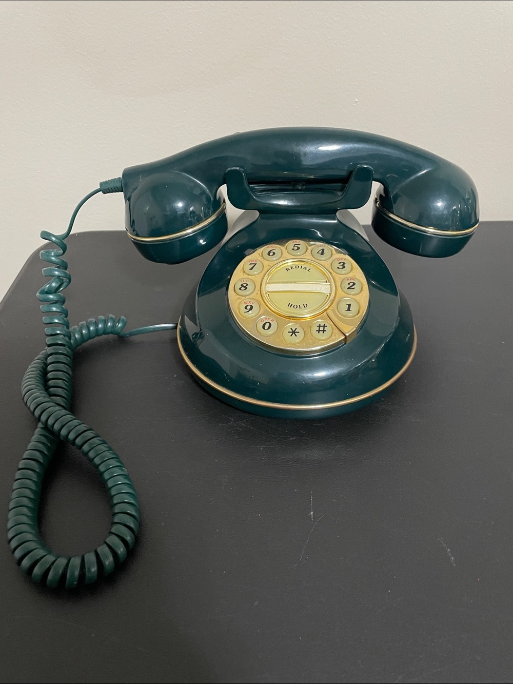 Vintage Radio Shack Green & Brass Detail Push Button Land Line Telephone